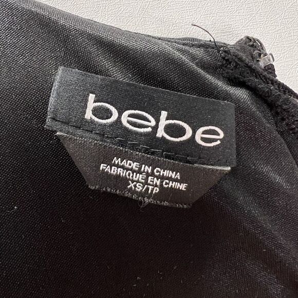 Bebe Bodycon Peplum Lace Neoprene Bright Colorful Midi Dress Sleeveless Black XS - Picture 13 of 16